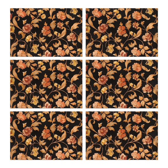 Pioneer Flower Floral Print Pattern Summer Placemats Table Placemats Set Of 6-Linen Kitchen Washable Placemats Table Mats 12x18 Inch Non-Slip Heat Resistant