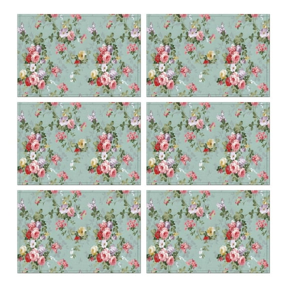 Pioneer Flower Floral Print Pattern Summer Placemats Table Placemats Set Of 6-Linen Kitchen Washable Placemats Table Mats 12x18 Inch Non-Slip Heat Resistant