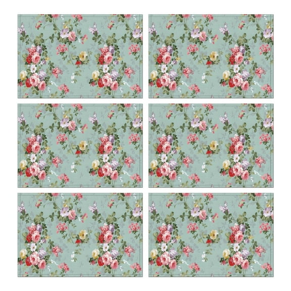 Pioneer Flower Floral Print Pattern Summer Placemats Table Placemats Set Of 6-Linen Kitchen Washable Placemats Table Mats 12x18 Inch Non-Slip Heat Resistant