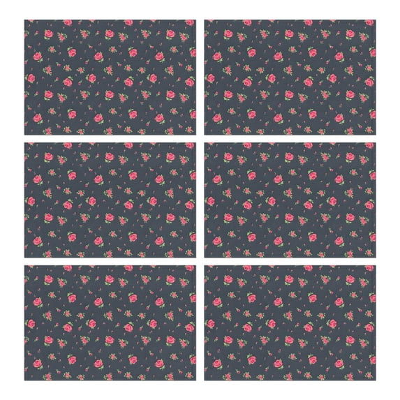 Pioneer Flower Floral Print Pattern Summer Placemats Table Placemats Set Of 6-Linen Kitchen Washable Placemats Table Mats 12x18 Inch Non-Slip Heat Resistant