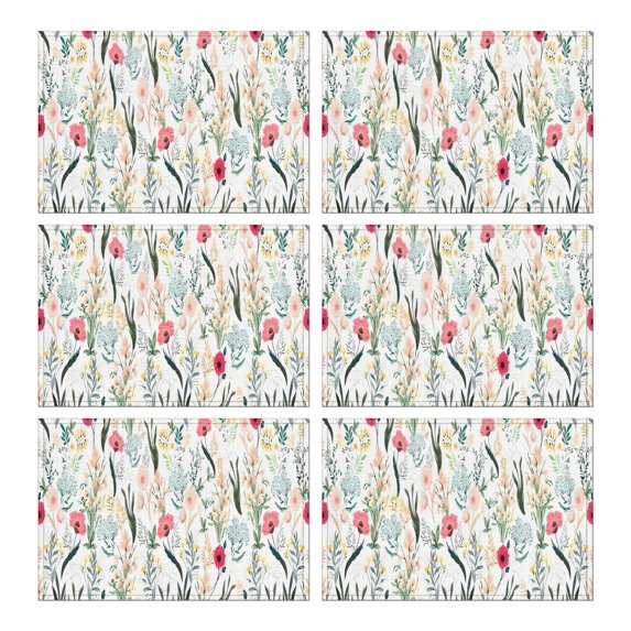 Pioneer Flower Floral Print Pattern Summer Placemats Table Placemats Set Of 6-Linen Kitchen Washable Placemats Table Mats 12x18 Inch Non-Slip Heat Resistant