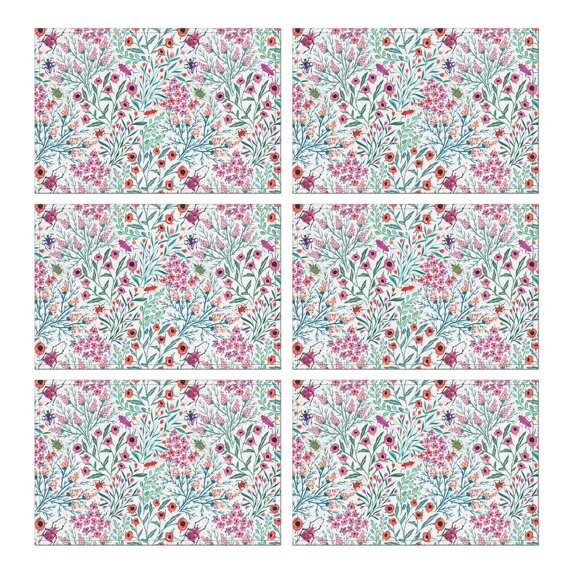 Pioneer Flower Floral Print Pattern Summer Placemats Table Placemats Set Of 6-Linen Kitchen Washable Placemats Table Mats 12x18 Inch Non-Slip Heat Resistant