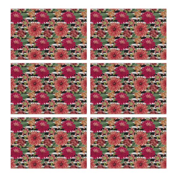 Pioneer Flower Floral Print Pattern Summer Placemats Table Placemats Set Of 6-Linen Kitchen Washable Placemats Table Mats 12x18 Inch Non-Slip Heat Resistant