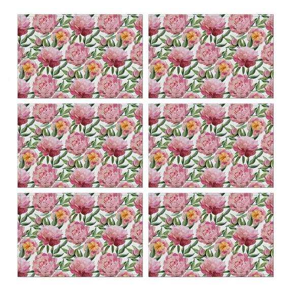 Pioneer Flower Floral Print Pattern Summer Placemats Table Placemats Set Of 6-Linen Kitchen Washable Placemats Table Mats 12x18 Inch Non-Slip Heat Resistant