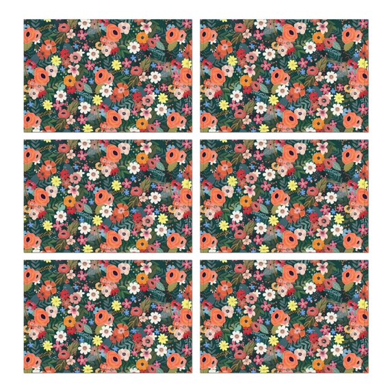 Pioneer Flower Floral Print Pattern Summer Placemats Table Placemats Set Of 6-Linen Kitchen Washable Placemats Table Mats 12x18 Inch Non-Slip Heat Resistant