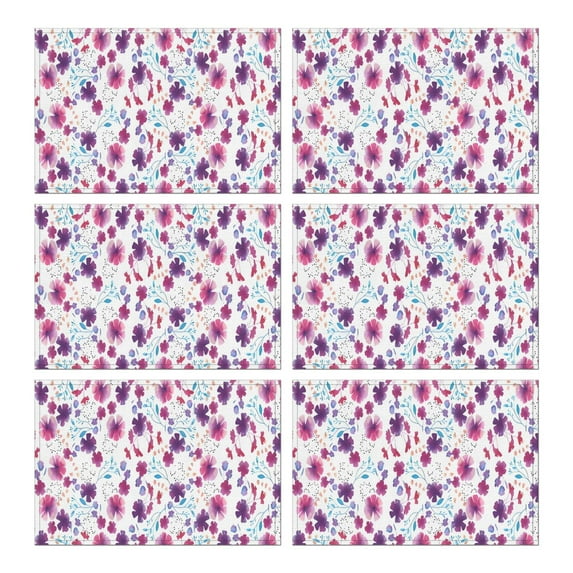 Pioneer Flower Floral Print Pattern Summer Placemats Table Placemats Set Of 6-Linen Kitchen Washable Placemats Table Mats 12x18 Inch Non-Slip Heat Resistant