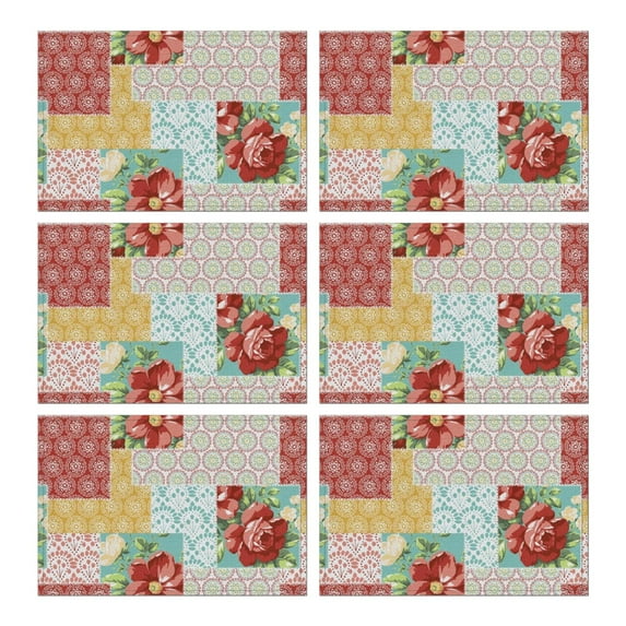 Pioneer Flower Floral Print Pattern Summer Placemats Table Placemats Set Of 6-Linen Kitchen Washable Placemats Table Mats 12x18 Inch Non-Slip Heat Resistant