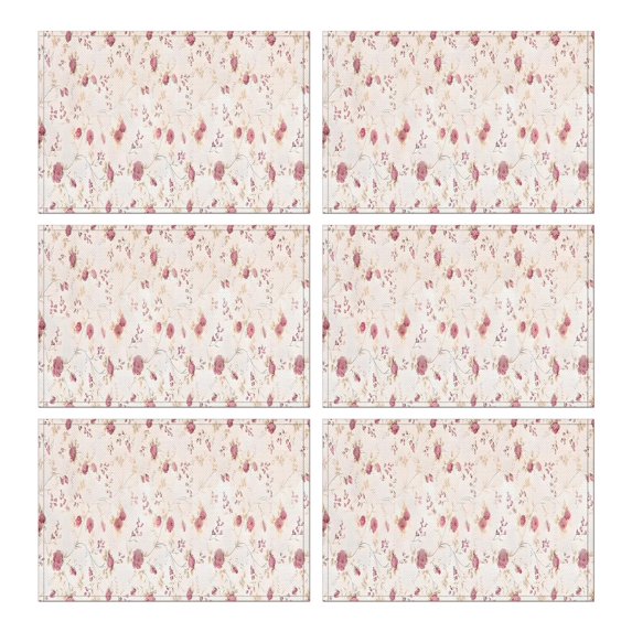Pioneer Flower Floral Print Pattern Summer Placemats Table Placemats Set Of 6-Linen Kitchen Washable Placemats Table Mats 12x18 Inch Non-Slip Heat Resistant