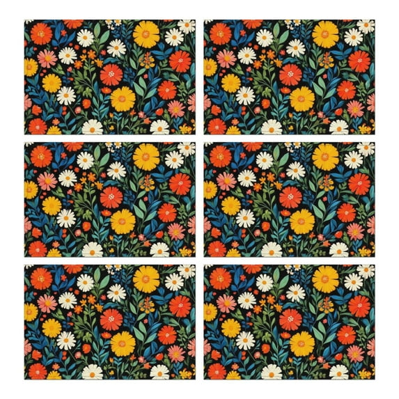 Pioneer Flower Floral Print Pattern Summer Placemats Table Placemats Set Of 6-Linen Kitchen Washable Placemats Table Mats 12x18 Inch Non-Slip Heat Resistant