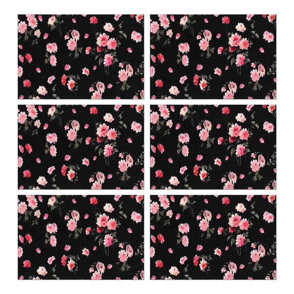 Pioneer Flower Floral Print Pattern Summer Placemats Table Placemats Set Of 6-Linen Kitchen Washable Placemats Table Mats 12x18 Inch Non-Slip Heat Resistant