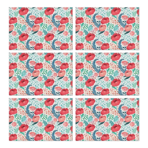 Pioneer Flower Floral Print Pattern Summer Placemats Table Placemats Set Of 6-Linen Kitchen Washable Placemats Table Mats 12x18 Inch Non-Slip Heat Resistant