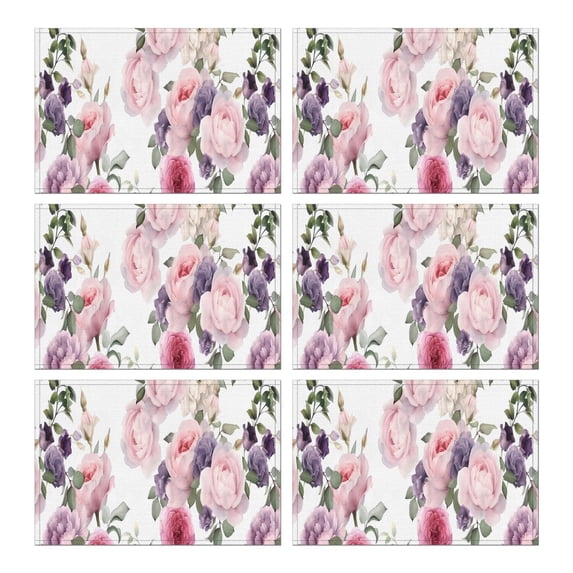Pioneer Flower Floral Print Pattern Summer Placemats Table Placemats Set Of 6-Linen Kitchen Washable Placemats Table Mats 12x18 Inch Non-Slip Heat Resistant