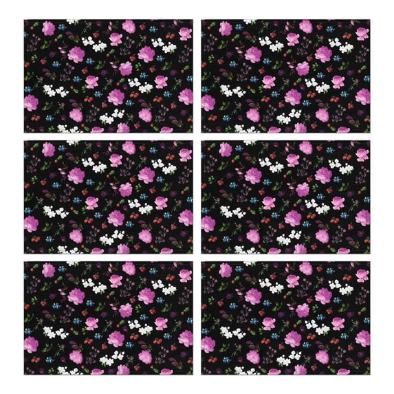 Pioneer Flower Floral Print Pattern Summer Placemats Table Placemats Set Of 6-Linen Kitchen Washable Placemats Table Mats 12x18 Inch Non-Slip Heat Resistant