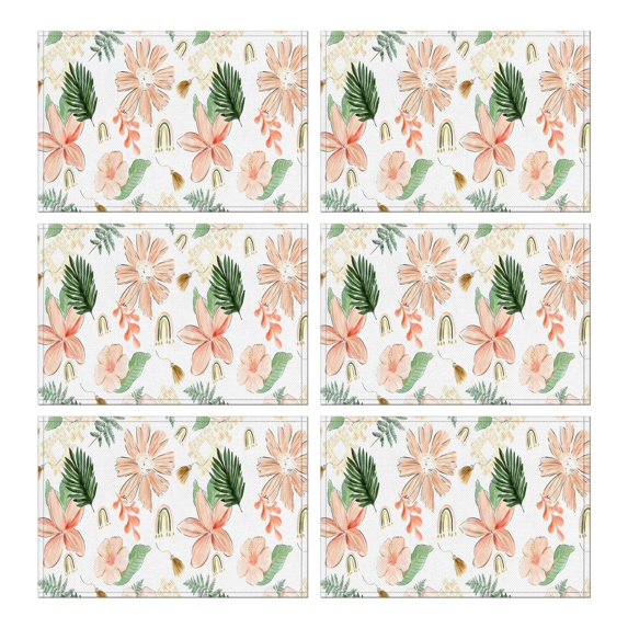 Pioneer Flower Floral Print Pattern Summer Placemats Table Placemats Set Of 6-Linen Kitchen Washable Placemats Table Mats 12x18 Inch Non-Slip Heat Resistant