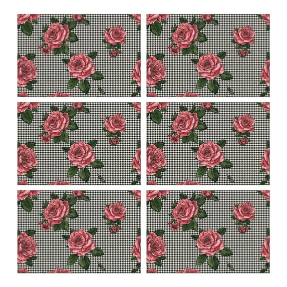 Pioneer Flower Floral Print Pattern Summer Placemats Table Placemats Set Of 6-Linen Kitchen Washable Placemats Table Mats 12x18 Inch Non-Slip Heat Resistant