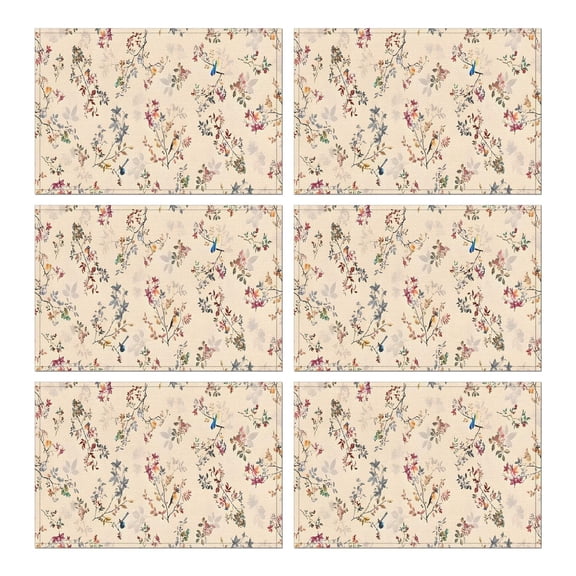 Pioneer Flower Floral Print Pattern Summer Placemats Table Placemats Set Of 6-Linen Kitchen Washable Placemats Table Mats 12x18 Inch Non-Slip Heat Resistant