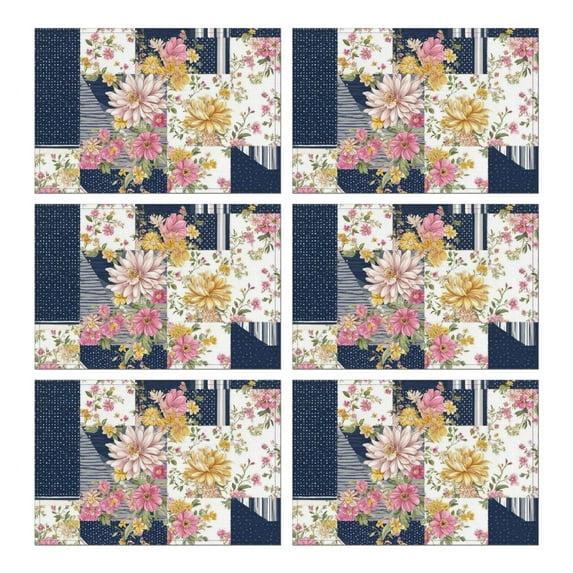 Pioneer Flower Floral Print Pattern Summer Placemats Table Placemats Set Of 6-Linen Kitchen Washable Placemats Table Mats 12x18 Inch Non-Slip Heat Resistant
