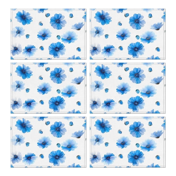 Pioneer Flower Floral Print Pattern Summer Placemats Table Placemats Set Of 6-Linen Kitchen Washable Placemats Table Mats 12x18 Inch Non-Slip Heat Resistant