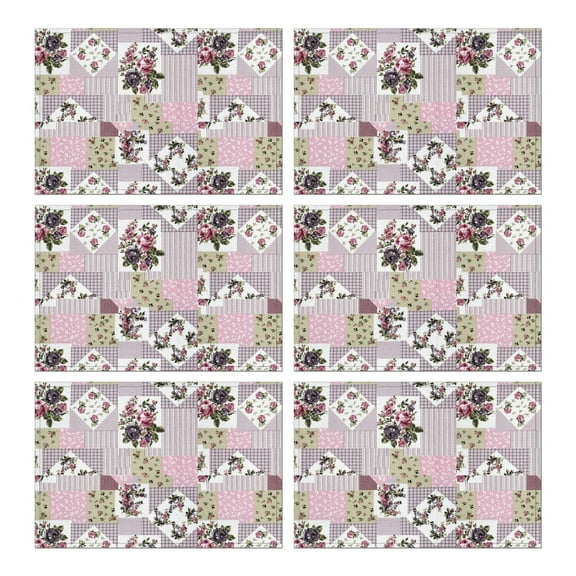 Pioneer Flower Floral Print Pattern Summer Placemats Table Placemats Set Of 6-Linen Kitchen Washable Placemats Table Mats 12x18 Inch Non-Slip Heat Resistant