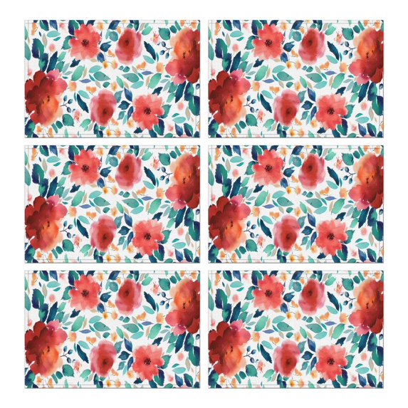 Pioneer Flower Floral Print Pattern Summer Placemats Table Placemats Set Of 6-Linen Kitchen Washable Placemats Table Mats 12x18 Inch Non-Slip Heat Resistant