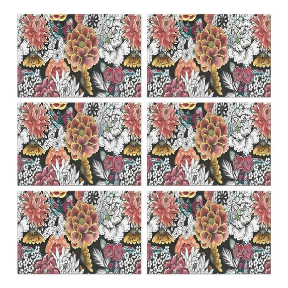 Pioneer Flower Floral Print Pattern Summer Placemats Table Placemats Set Of 6-Linen Kitchen Washable Placemats Table Mats 12x18 Inch Non-Slip Heat Resistant