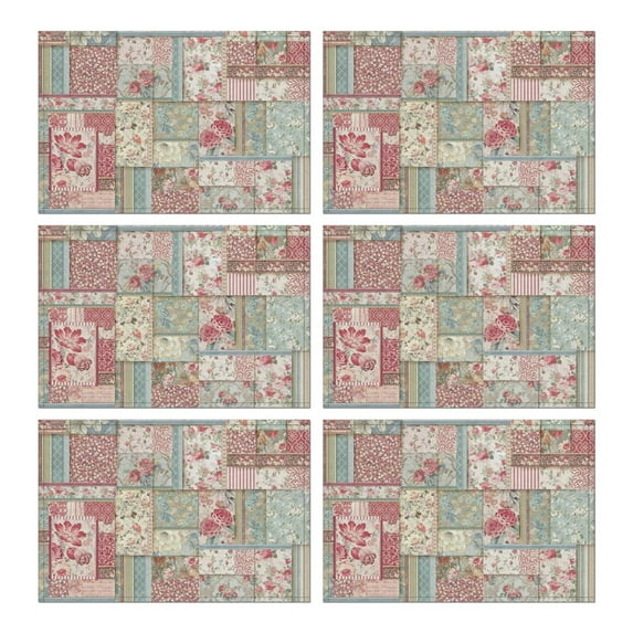 Pioneer Flower Floral Print Pattern Summer Placemats Table Placemats Set Of 6-Linen Kitchen Washable Placemats Table Mats 12x18 Inch Non-Slip Heat Resistant