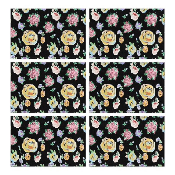 Pioneer Flower Floral Print Pattern Summer Placemats Table Placemats Set Of 6-Linen Kitchen Washable Placemats Table Mats 12x18 Inch Non-Slip Heat Resistant