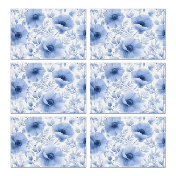 Pioneer Flower Floral Print Pattern Summer Placemats Table Placemats Set Of 6-Linen Kitchen Washable Placemats Table Mats 12x18 Inch Non-Slip Heat Resistant