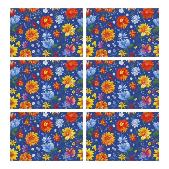 Pioneer Flower Floral Print Pattern Summer Placemats Table Placemats Set Of 6-Linen Kitchen Washable Placemats Table Mats 12x18 Inch Non-Slip Heat Resistant