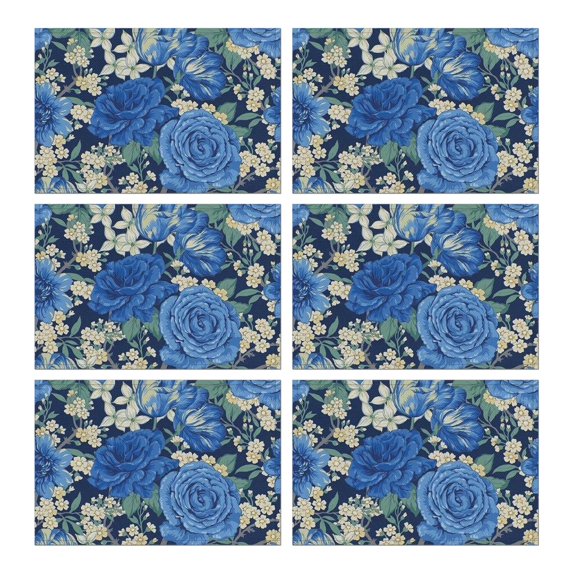 Pioneer Flower Floral Print Pattern Summer Placemats Table Placemats Set Of 6-Linen Kitchen Washable Placemats Table Mats 12x18 Inch Non-Slip Heat Resistant