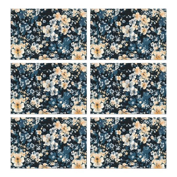 Pioneer Flower Floral Print Pattern Summer Placemats Table Placemats Set Of 6-Linen Kitchen Washable Placemats Table Mats 12x18 Inch Non-Slip Heat Resistant