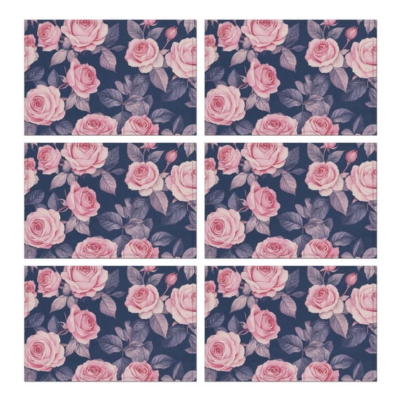 Pioneer Flower Floral Print Pattern Summer Placemats Table Placemats Set Of 6-Linen Kitchen Washable Placemats Table Mats 12x18 Inch Non-Slip Heat Resistant