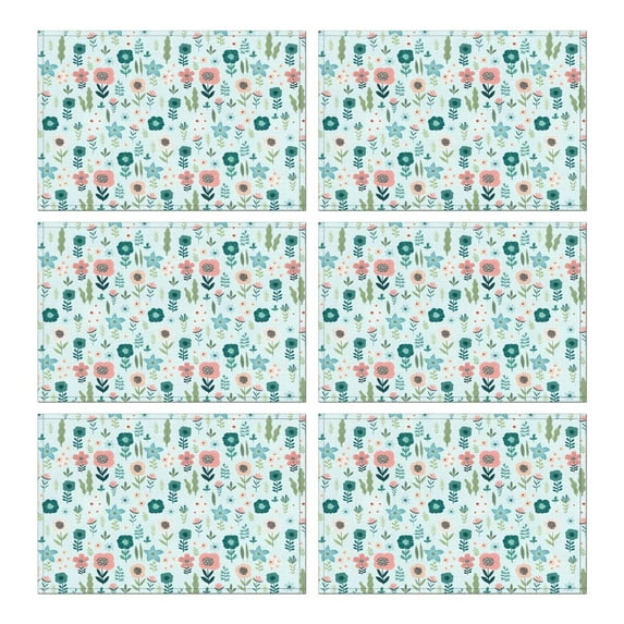 Pioneer Flower Floral Print Pattern Summer Placemats Table Placemats Set Of 6-Linen Kitchen Washable Placemats Table Mats 12x18 Inch Non-Slip Heat Resistant