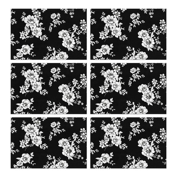 Pioneer Flower Floral Print Pattern Summer Placemats Table Placemats Set Of 6-Linen Kitchen Washable Placemats Table Mats 12x18 Inch Non-Slip Heat Resistant
