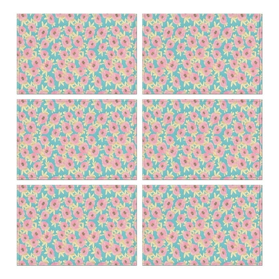 Pioneer Flower Floral Print Pattern Summer Placemats Table Placemats Set Of 6-Linen Kitchen Washable Placemats Table Mats 12x18 Inch Non-Slip Heat Resistant