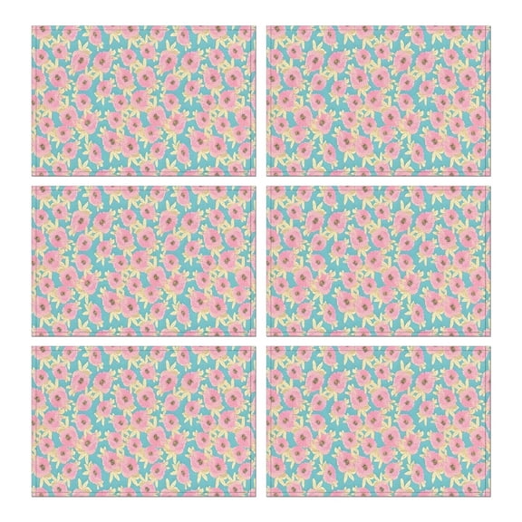 Pioneer Flower Floral Print Pattern Summer Placemats Table Placemats Set Of 6-Linen Kitchen Washable Placemats Table Mats 12x18 Inch Non-Slip Heat Resistant