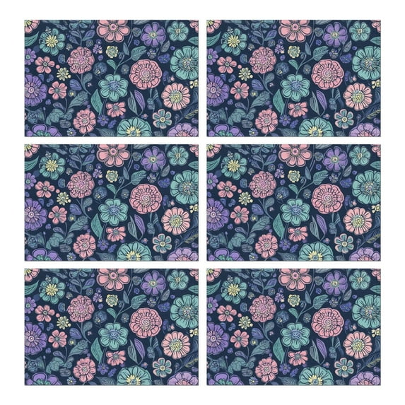 Pioneer Flower Floral Print Pattern Summer Placemats Table Placemats Set Of 6-Linen Kitchen Washable Placemats Table Mats 12x18 Inch Non-Slip Heat Resistant