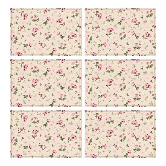 Pioneer Flower Floral Print Pattern Summer Placemats Table Placemats Set Of 6-Linen Kitchen Washable Placemats Table Mats 12x18 Inch Non-Slip Heat Resistant