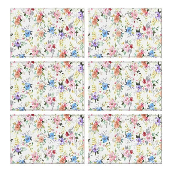 Pioneer Flower Floral Print Pattern Summer Placemats Table Placemats Set Of 6-Linen Kitchen Washable Placemats Table Mats 12x18 Inch Non-Slip Heat Resistant