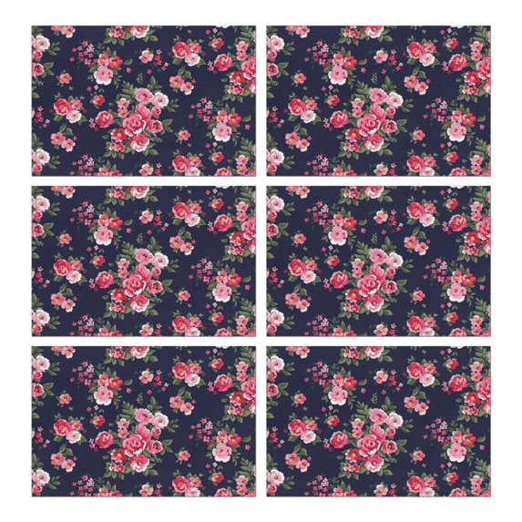 Pioneer Flower Floral Print Pattern Summer Placemats Table Placemats Set Of 6-Linen Kitchen Washable Placemats Table Mats 12x18 Inch Non-Slip Heat Resistant