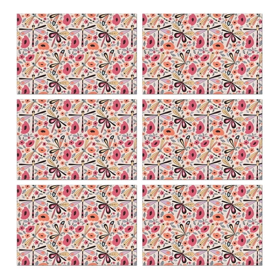 Pioneer Flower Floral Print Pattern Summer Placemats Table Placemats Set Of 6-Linen Kitchen Washable Placemats Table Mats 12x18 Inch Non-Slip Heat Resistant
