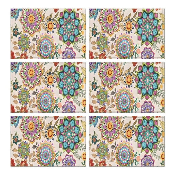 Pioneer Flower Floral Print Pattern Summer Placemats Table Placemats Set Of 6-Linen Kitchen Washable Placemats Table Mats 12x18 Inch Non-Slip Heat Resistant
