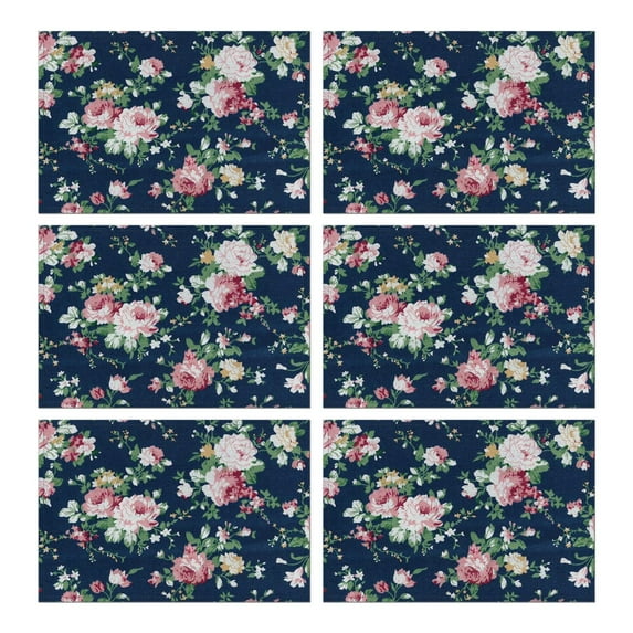 Pioneer Flower Floral Print Pattern Summer Placemats Table Placemats Set Of 6-Linen Kitchen Washable Placemats Table Mats 12x18 Inch Non-Slip Heat Resistant