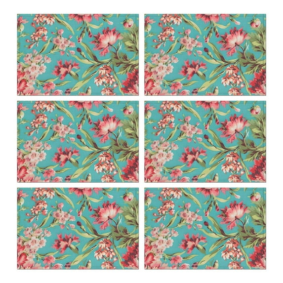 Pioneer Flower Floral Print Pattern Summer Placemats Table Placemats Set Of 6-Linen Kitchen Washable Placemats Table Mats 12x18 Inch Non-Slip Heat Resistant