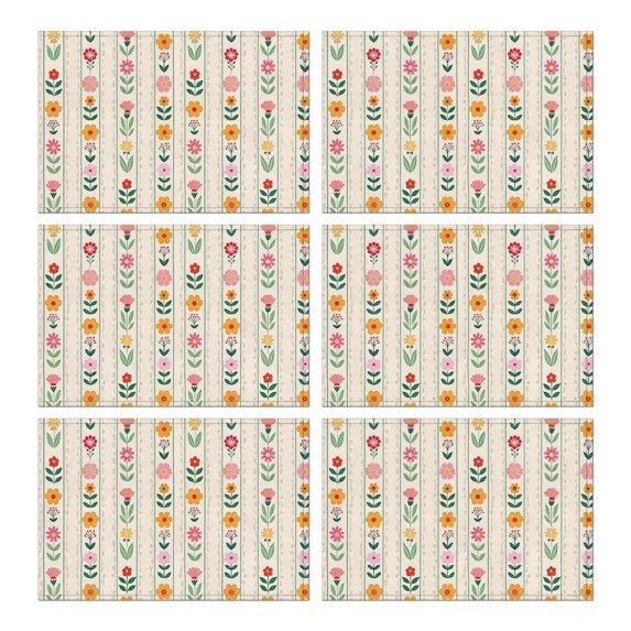 Pioneer Flower Floral Print Pattern Summer Placemats Table Placemats Set Of 6-Linen Kitchen Washable Placemats Table Mats 12x18 Inch Non-Slip Heat Resistant