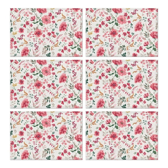 Pioneer Flower Floral Print Pattern Summer Placemats Table Placemats Set Of 6-Linen Kitchen Washable Placemats Table Mats 12x18 Inch Non-Slip Heat Resistant