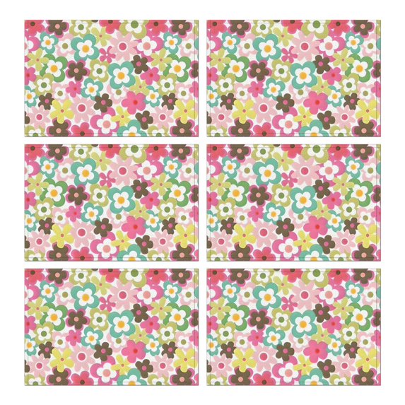 Pioneer Flower Floral Print Pattern Summer Placemats Table Placemats Set Of 6-Linen Kitchen Washable Placemats Table Mats 12x18 Inch Non-Slip Heat Resistant