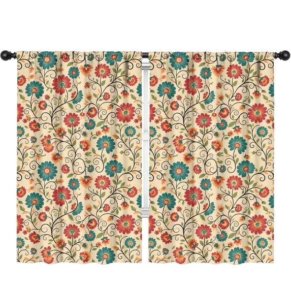 Pioneer Flower Floral Print Pattern Teens Curtains,Teens Insulated Curtains Set Of 2,Bedroom Essentials,Toddler Room Decor 52"x84"