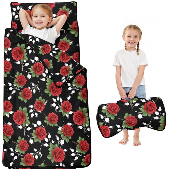 Pioneer Flower Floral Print Pattern Teens Toddler Nap Mat with Pillow, Sleeping Mat Bag for Preschool Daycare 50"x20"