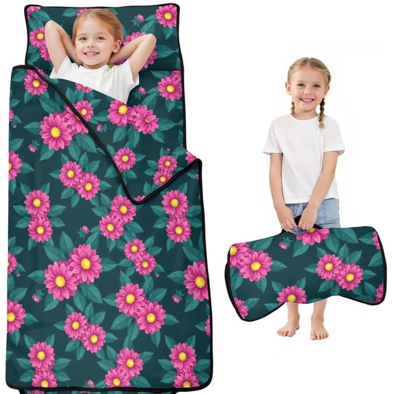 Pioneer Flower Floral Print Pattern Teens Toddler Nap Mat with Pillow, Sleeping Mat Bag for Preschool Daycare 50"x20"